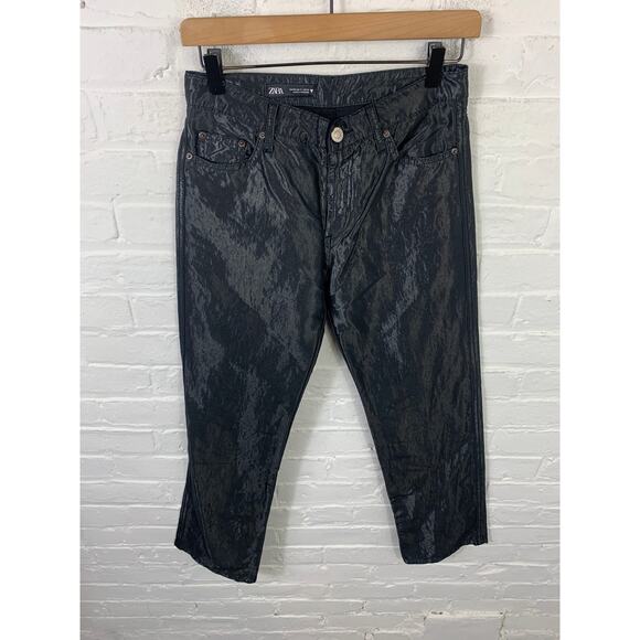 Zara Women's Mid Rise Straight Leg Ankle Cropped Pants Solid Black Size 2 - Picture 1 of 5